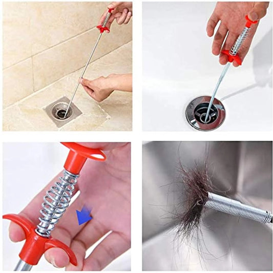 Metal Flexible Wire Brush Drain Cleaner | Sink, Sewer & Pipe Dredging Tool | Clog Remover