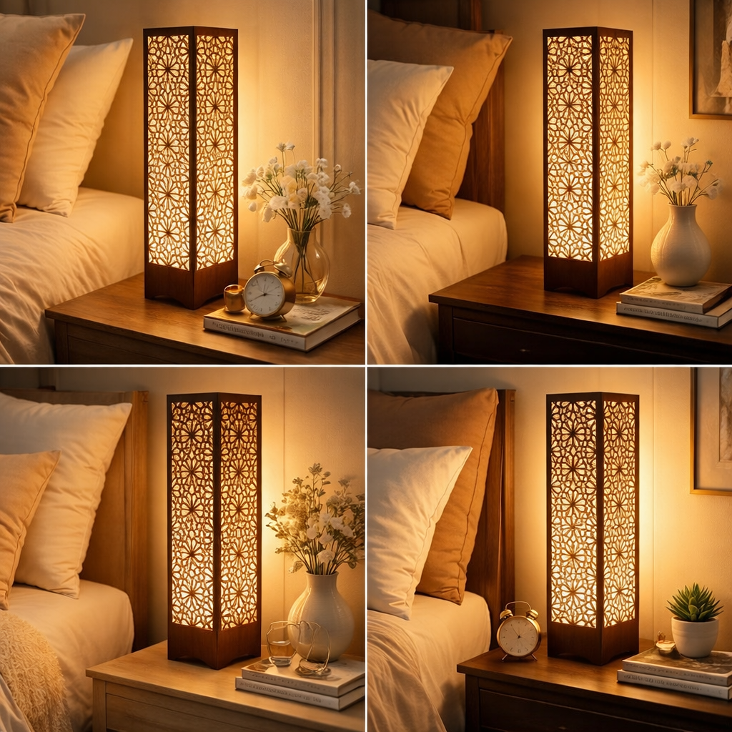 Large Wooden Side Table Lamp For Bedroom