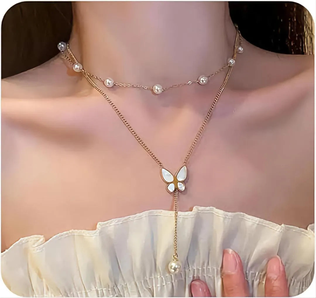 High Quality 2 Layered pearl Necklace with earing