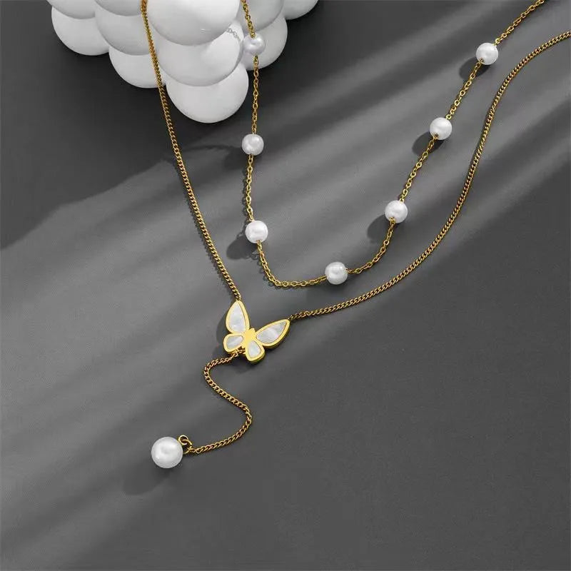 High Quality 2 Layered pearl Necklace with earing
