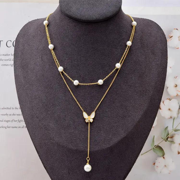 High Quality 2 Layered pearl Necklace with earing